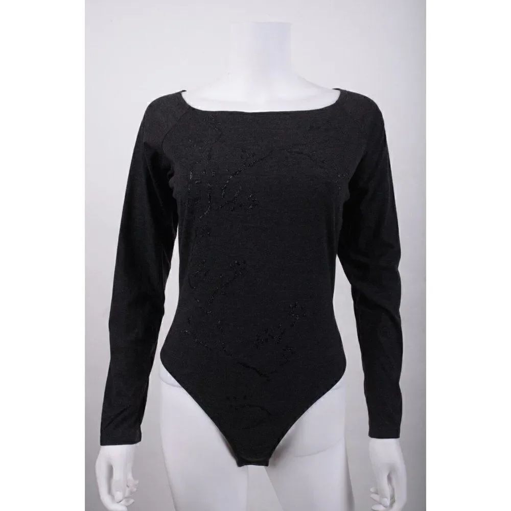 Vintage 90s Victoria's Secret Womens Body Suit Leotard L Gray Long Sleeve NWT